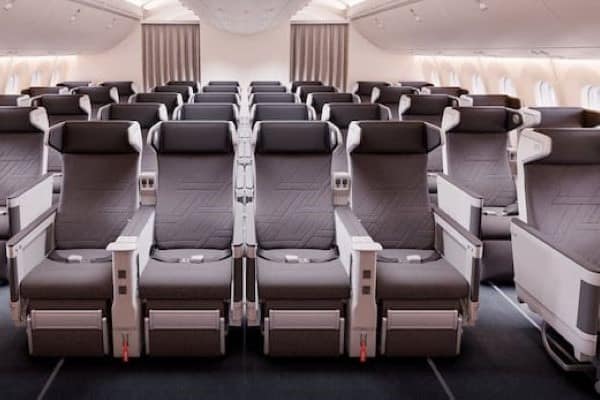 Empty airplane cabin with seats